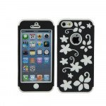 Wholesale iPhone 5 5S Flower Hard Hybrid Case (Black-White)